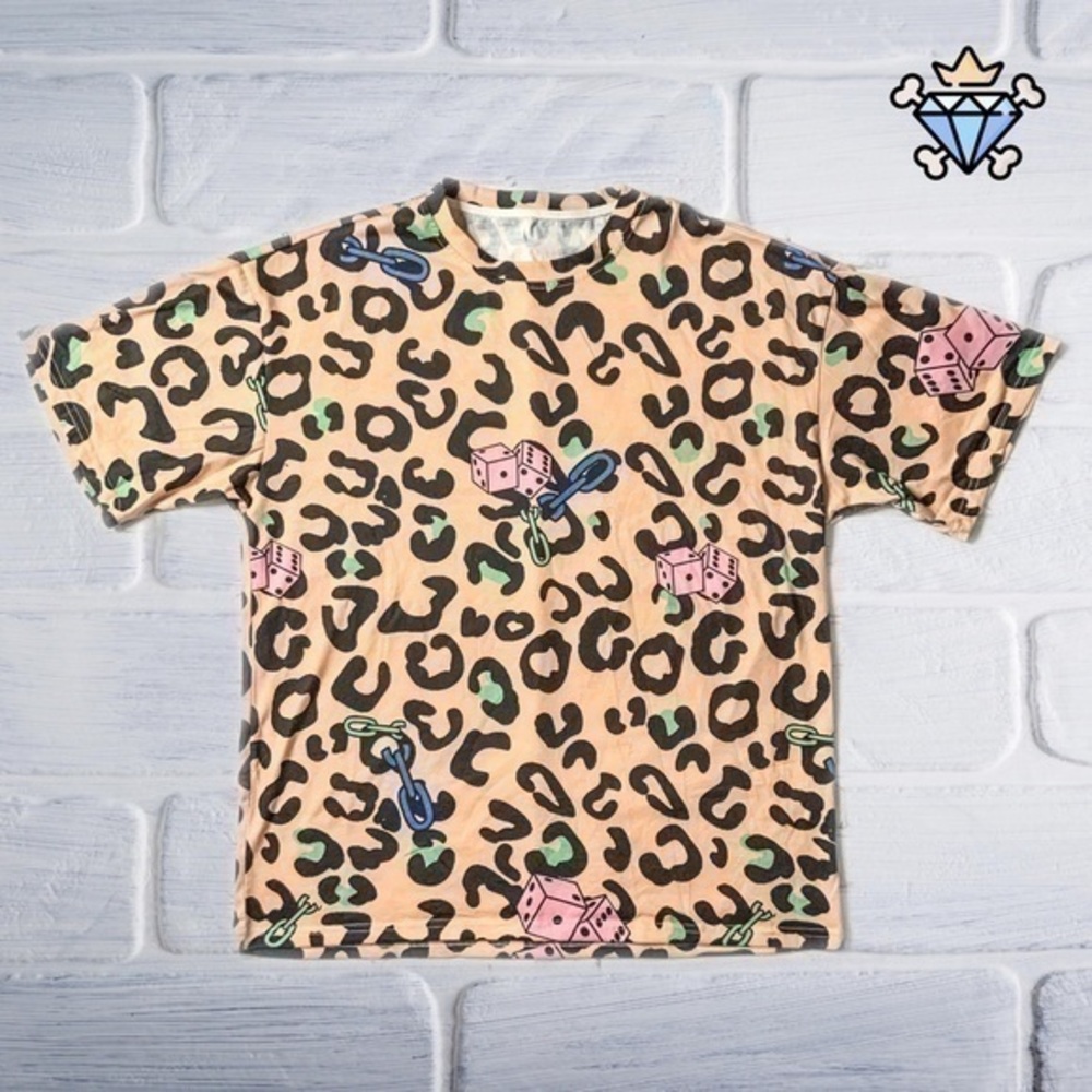 MENS SHEIN LEOPARD DICE PRINT GRAPHIC TEE SIZE LARGE UNISEX STRRETWEAR